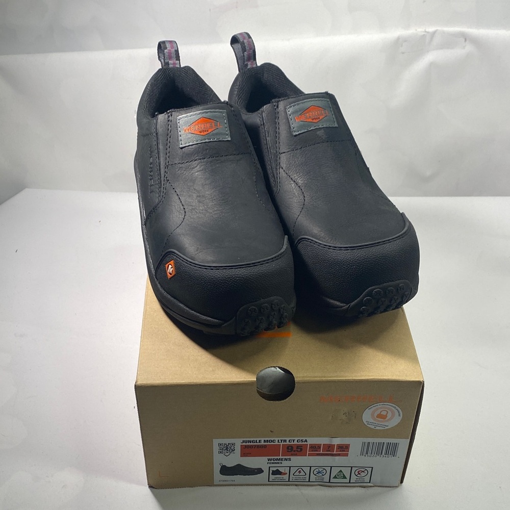 Merrell safety shoes, Black and Orange Slip-On Shoes